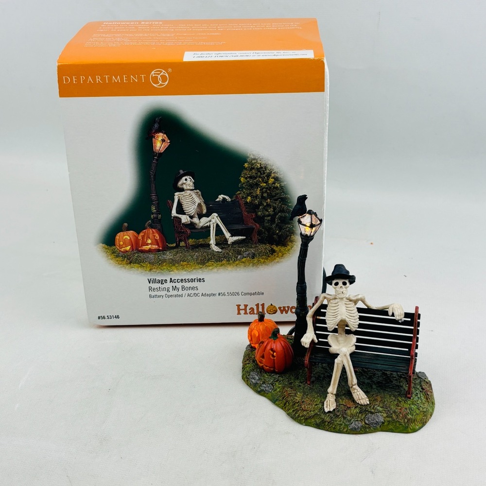 Dept 56 Resting My Bones Halloween Skeleton Lighted‎ Village Accessories #53146